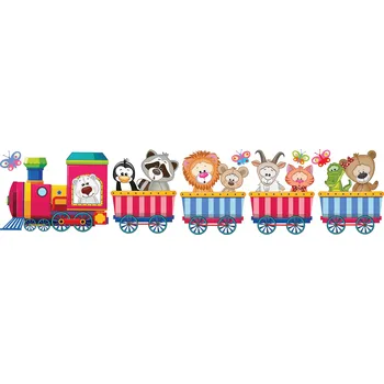 Samolepící dekorace Samolepka na zeď dětská Vláček se zvířátky 08, samolepky na zeď 130x30