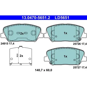 Brzdová destička Sada brzdových destiček, kotoučová brzda ATE 13.0470-5651.2
