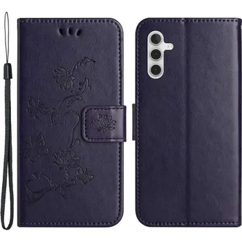 Pouzdro na mobilní telefon Flower knížkové pouzdro na Samsung Galaxy A14 4G/5G - tmavěfialové