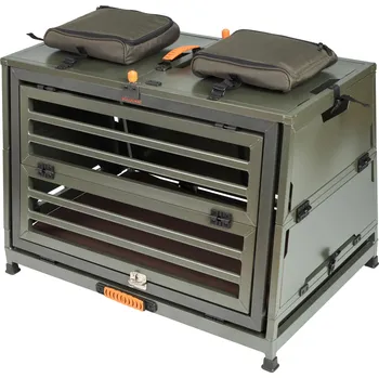 přepravka pro zvíře SOLOGNAC Přepravní box na 1 psa skládací hliníkový 900 L KAŠTANOVÁ|ZELENÁ