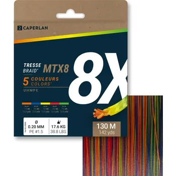 Lano CAPERLAN Pletenka z 8 pramenů na mořský rybolov MTX8 Multicolore 130 m 12/100