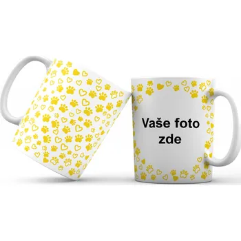 Hrneček s vlastní fotkou a tlapkami se srdíčky okolo (CELOPOTISK, jednobarevný) - 330ml bílý Barva: Žlutá