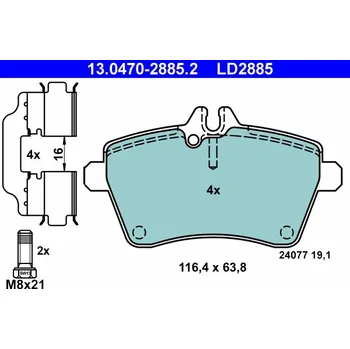 Brzdová destička Sada brzdových destiček, kotoučová brzda ATE 13.0470-2885.2