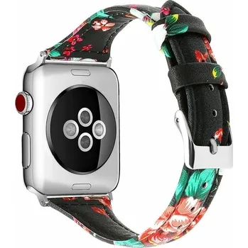 Příslušenství k chytrým hodinkám eses Kožený úzký řemínek pro Apple Watch - Květinový, černý 38mm, 40mm, 41mm