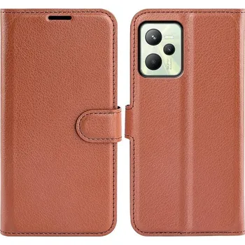 Pouzdro na mobilní telefon Litchi PU kožené peněženkové pouzdro na mobil Realme C35 - hnědé