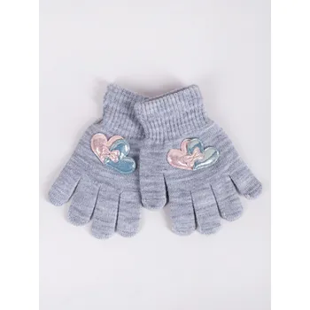 Rukavice Rukavice prstové YO RED0235G šedé se srdíčky velikost rukavic: 14 cm