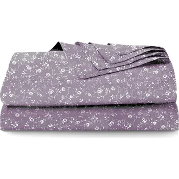 Povlečení Ervi Zvýhodněná Sada Bavlněného DUO povlečení s Prostěradlem - Červené a žluté květy/bordo