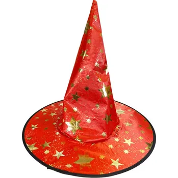 Karnevalový doplněk Čarodějnický klobouk s hvězdami červený