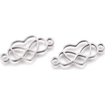 Přívěsek Přívěsek z nerezové oceli se dvěma očky- nekonečno se srdíčkem 10x23x1,5 mm