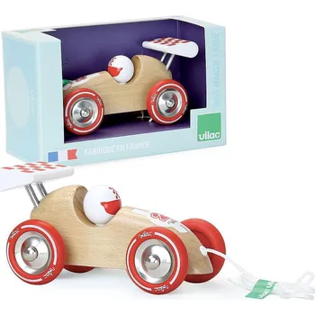 Hračka pro nejmenší Vilac Tahací závodní auto přírodní s červeným křídlem