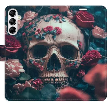 Pouzdro na mobilní telefon Flipové pouzdro iSaprio - Skull in Roses 02 - Samsung Galaxy A14 / A14 5G