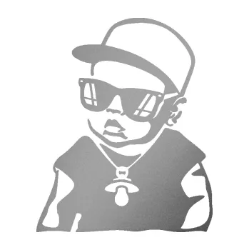 Samolepicí dekorace na vozidlo Baby on board 013 levá s dudlíkem (42 - stříbrná metalíza) SAMOLEPKA NA AUTO, NÁLEPKA, FÓLIE, POLEP, TUNING, VLASTNÍ TEXT, TISK, AUTOSAMOLEPKY.cz, POLEPY, OBRÁZEK, LOGO, 3D STICKERS