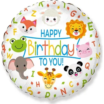 Fóliový balónek Happy Birthday, zvířátka, 48 cm