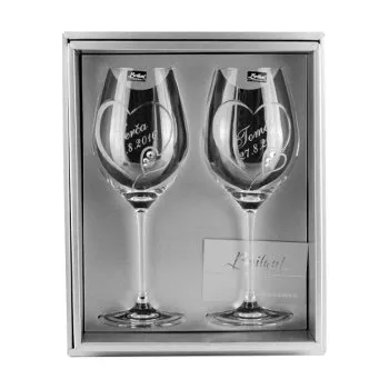 Sklenice Sada Crystal dekor - 2 ks skleničky červen.vín 470ml + obtisk Swarovski 2 srdícka + zákaznícky nápis
