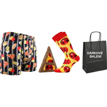 Pánská móda Lonka® Pánské ponožky LONKA Pizza + boxerky LONKA Kevin fastfood ponožky 42-46 + boxerky M