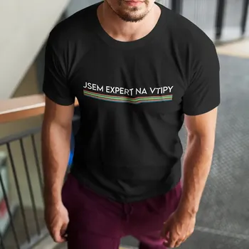 Žertovný předmět Garibald.cz - Jsem expert na vtipy - pánské tričko pro fanoušky seriálu Dobré ráno, Brno!