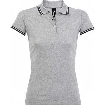 Dámské tričko Sol's Dámská polokošile Pasadena s bočními rozparky a kontrastními proužky Barva: šedý melange - modrá námořní, Velikost: XXL L586