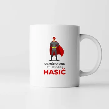 Žertovný předmět Osmého dne byl stvořen hasič - hrnek s potiskem