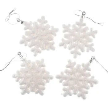 Vánoční dekorace Závěs Vločka 7,5cm, 4ks polystyren, GLITTER, bílá