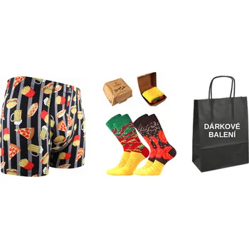 Pánská móda Lonka® Pánské ponožky LONKA Pizza + boxerky LONKA Kevin fastfood ponožky 42-46 + boxerky XXL