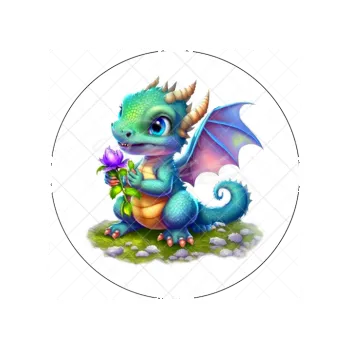 Jedlá dekorace na dort DRÁČEK a květina, VARIANTA Jedlý papír 1775