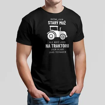 Žertovný předmět Možná jsem starý muž - na traktoru - pánské tričko s potiskem