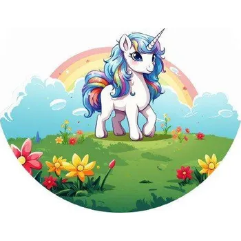Jedlá dekorace na dort Jedlý papír jednorožec s duhou 19,5cm - PICTURE