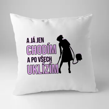 Žertovný předmět A já jen chodím a po všech uklízím - polštář s potiskem