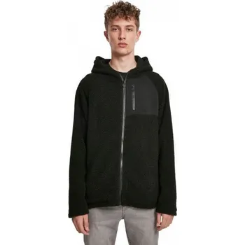 Pánský zimní kabát Urban Classics Kožíšková bunda Sherpa na zip s kapucí Barva: Černá, Velikost: S