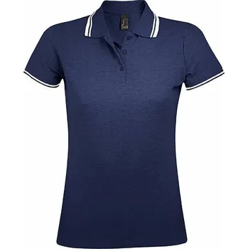 Dámské tričko Sol's Dámská polokošile Pasadena s bočními rozparky a kontrastními proužky Barva: modrá námořní - bílá, Velikost: M L586