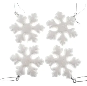Vánoční dekorace Závěs Vločka 7cm, 4ks polystyren, GLITTER, bílá