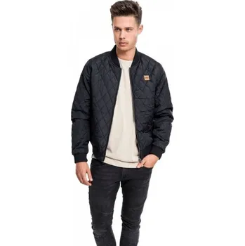 Pánský bomber Odolná bunda z nylonu Urban Classics s károvaným prošíváním Barva: Černá, Velikost: M
