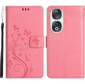 Pouzdro na mobilní telefon Flowers knížkové pouzdro na Honor 90 - růžové