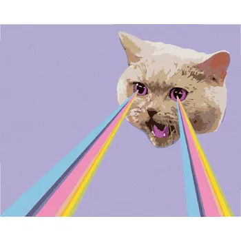 Hračka Diamondi Diamantové malování - KOČKA A DUHOVÉ LASERY Rozměr: 40x50 cm, Rámování: bez rámu a bez vypnutí plátna