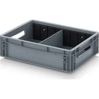 paleta Euro přepravka S příčnou dělicí stěnou 40 x 30 x 12 cm - Stříbrošedá - materiál: PP - EG GEF QT 4312