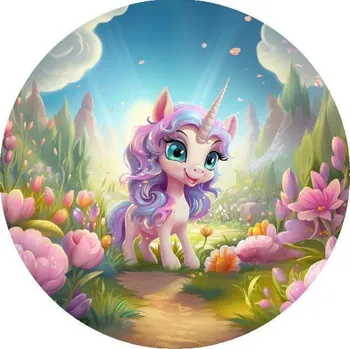 Jedlá dekorace na dort Jedlý papír Unicorn v rozkvetlé zahradě - PICTURE