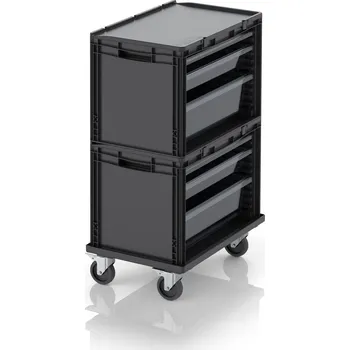 paleta ESD zásuvkový kontejner Kompletní systém 62 x 42 x 102 cm - Dopravní černá - ESD SB.S2+