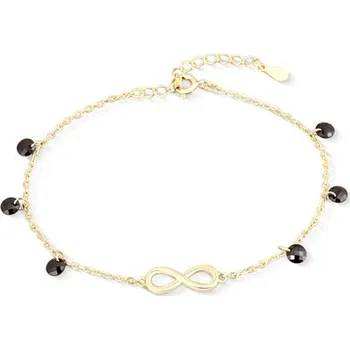 Náramek Pozlacený stříbrný náramek nekonečno s černým krystalem 17-20 cm STNA0664F