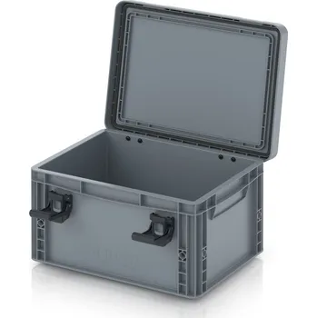 paleta Euro přepravka s víkem s panty Pro 41,1 x 32,8 x 23,6 cm, zavřená - Stříbrošedá - materiál: PP - EDP 43/22 HG