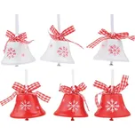 ANDĚL Zvonky na zavěšení červenobílé s vločkou 4,5 cm, 6 ks
