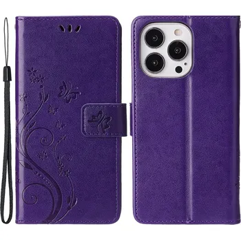 Pouzdro na mobilní telefon Flowers knížkové pouzdro na iPhone 15 Pro - tmavěfialové