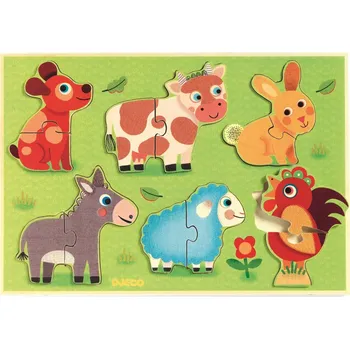 Djeco Dřevěné puzzle Na dvorku 12 dílků