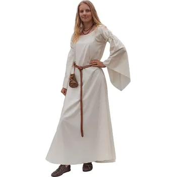Karnevalový kostým Battle Merchant Středověké spodní šaty se zvonovými rukávy, přírodní