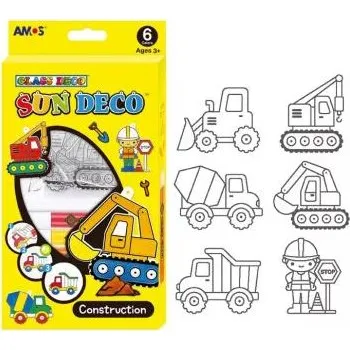 Výtvarná barva Barvy na sklo sada 6 ks 6421 10,5 ml + 6 sklíček STAVEBNÍ STROJE