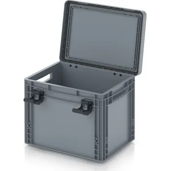 paleta Euro přepravka s víkem s panty Pro 41,1 x 32,8 x 33,6 cm, otevřená - Stříbrošedá - materiál: PP - EDP 43/32