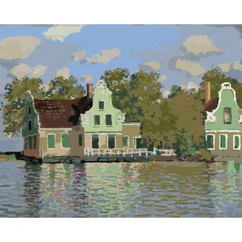 Diamondi Diamantové malování - DŮM NA ŘECE ZAAN V ZAANDAMU (CLAUDE MONET) Rozměr: 40x50 cm, Rámování: bez rámu a bez vypnutí plátna