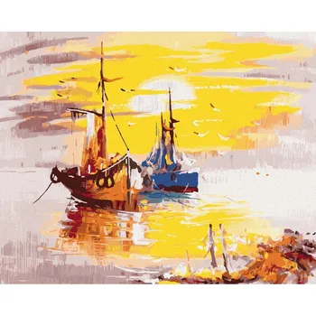 Hračka Diamondi Diamantové malování - MALOVANÉ LODĚ A ZÁPAD SLUNCE Rozměr: 40x50 cm, Rámování: bez rámu a bez vypnutí plátna