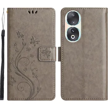 Pouzdro na mobilní telefon Flowers knížkové pouzdro na Honor 90 - šedé