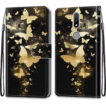 Náhradní kryt pro mobilní telefon VSECHNONAMOBIL 30821 ART Peňaženkový kryt Nokia 2.4 GOLDEN BUTTERFLY