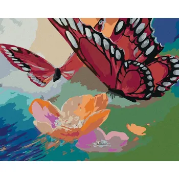 Hračka Diamondi Diamantové malování - DVA MOTÝLI NA KVĚTINĚ Rozměr: 40x50 cm, Rámování: bez rámu a bez vypnutí plátna
